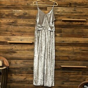 Silver Crushed Velvet Jumpsuit